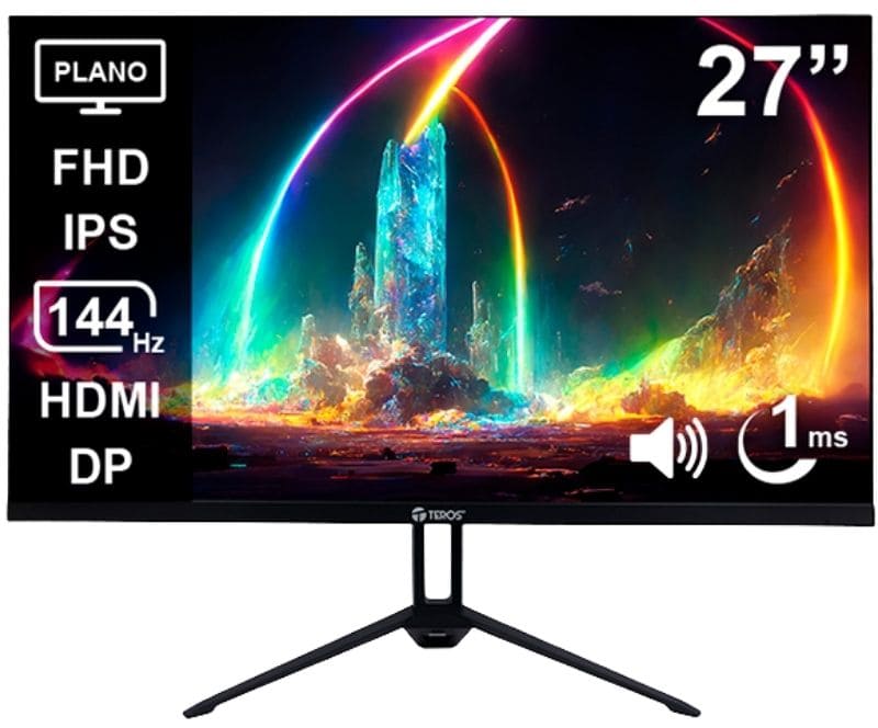 Monitor Plano Teros TE-2714S, 27" FHD IPS, 144Hz, 1ms, HDMI, DP, Audio out, Parlantes