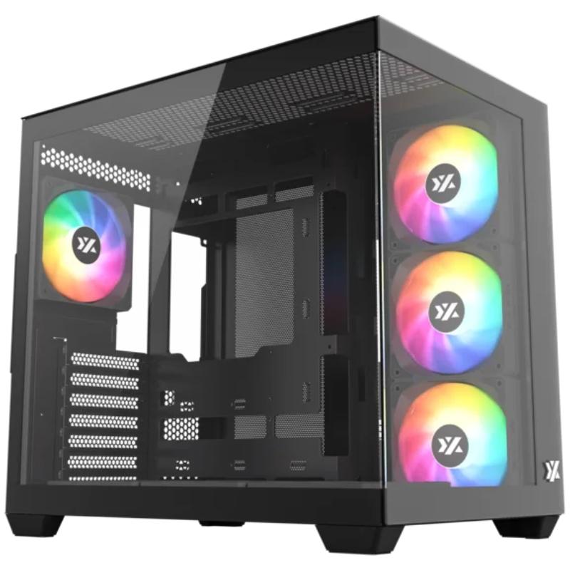 Case XYZ Tesseract X 50, Mid Tower, 4 Fan ARGB, Vidrio Templado, S/Fuente USB 3.0, USB Type-C, Black.