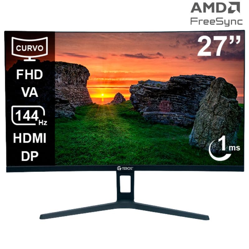 Monitor curvo TEROS TE-2734S, 27" FHD VA, 144HZ, 1MS, HDMI, DP, Audio out.