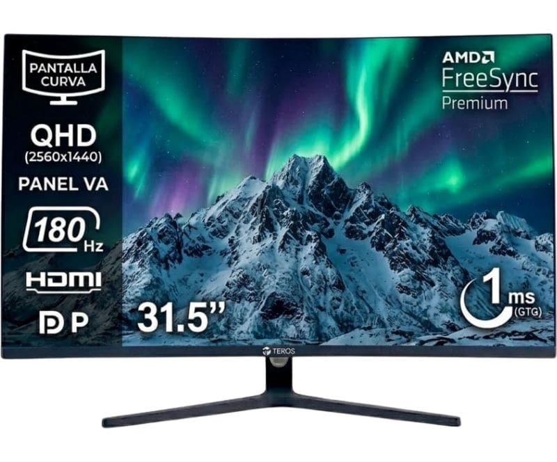 Monitor curvo gaming TEROS TE-3218G, 31.5" QHD VA, 180Hz, 1ms, HDMI, DP, Audio out