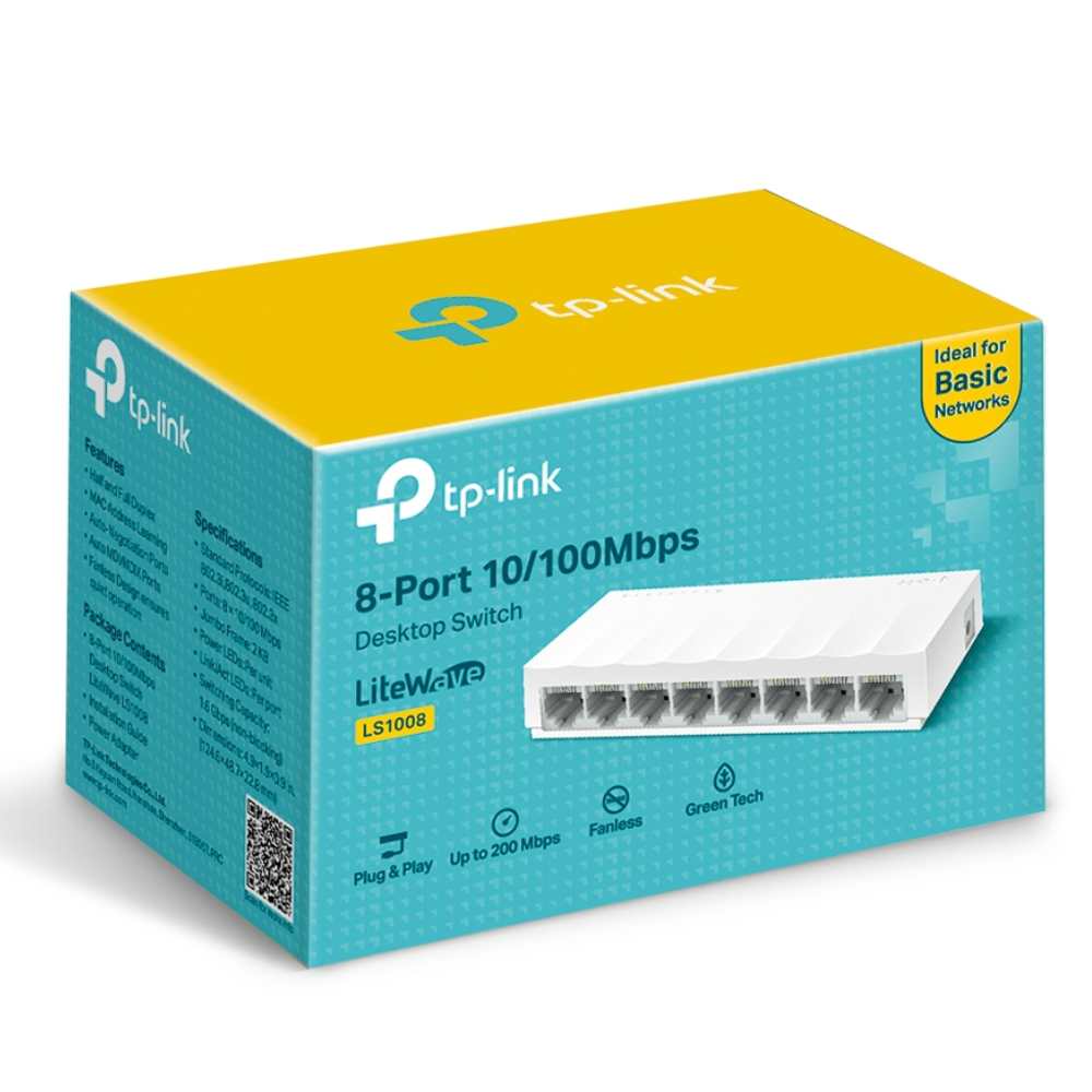 Switch Tp-Link LS1008, 8Port Ethernet 10/100 Mbps, Plástico.