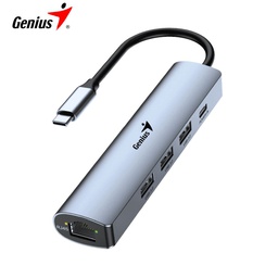 [31240004400] Hub USB-C Genius UH-545, Gigabit Ethernet / 1 USB-C / 3 USB-A 3.0, Silver.