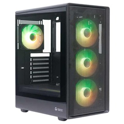 [TE-1323G] Case Teros TE-1323G, 4 Fan RGB, Vidrio Templado, S/Fuente, USB Tipo C, Negro.