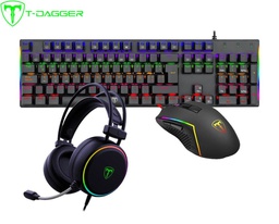 [T-TGS009] Combo T-Dagger 3 en 1, (Teclado + Audífono + Mouse), Switch Red, Español, Black.