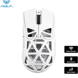 [SC620 WHITE] Mouse Gaming Aula SC620, Tri-Mode (Wired+BT/+Wireless), 10k dpi, RGB, Recargable, White.