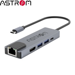 [MH2355] Hub USB-C 5 en 1 Astrom MH 2355, 2Ports USB 3.0, 1Port Type-c, 1Port HDMI, 1Port RJ45.