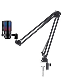[GK50 PRO] Micrófono con Soporte Havit GK50 PRO, Cardioide, RGB, Black, USB.